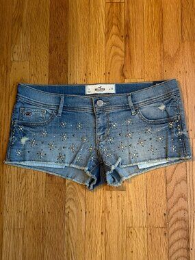 Hollister Studded Distressed Denim Cut-Off Shorts - Size 9/29 - Medium Wash
